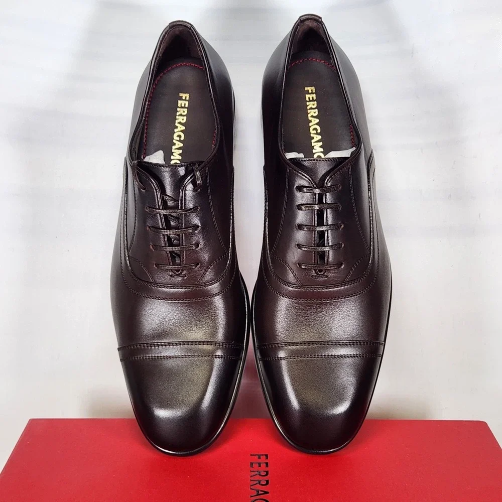 Ferragamo Oxford Men Size 12 NARROW T. Moro Brown Leather Cap Toe Dress Shoes